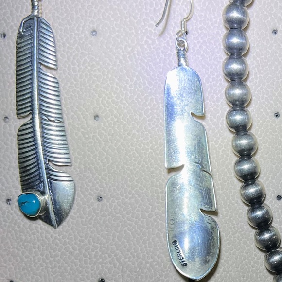 COPY - COPY - Southwestern Sterling turquoise, feather, dangle, earrings - Picture 5 of 9